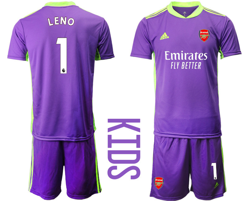 2020 21 Arsenal 1 LENO Purple Youth Goalkeeper Soccer Jersey