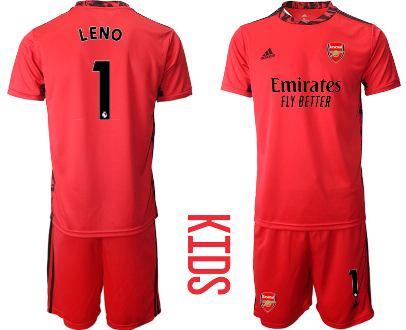 2020 21 Arsenal 1 LENO Red Youth Goalkeeper Soccer Jersey