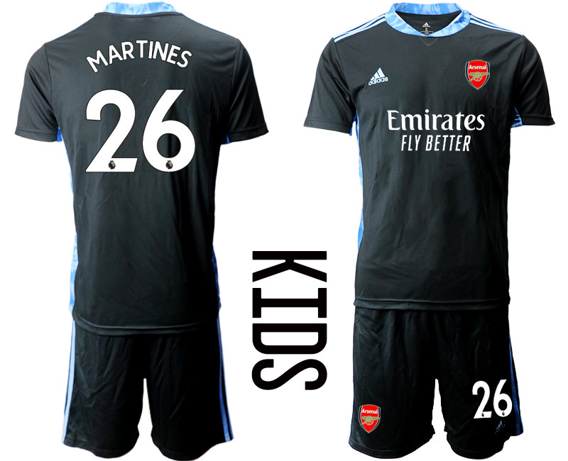 2020 21 Arsenal 26 MARTINES Black Youth Goalkeeper Soccer Jerseys