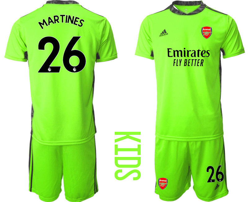 2020 21 Arsenal 26 MARTINES Fluorescent Youth Goalkeeper Soccer Jersey