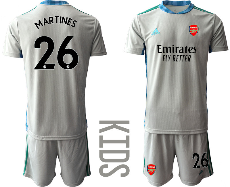 2020 21 Arsenal 26 MARTINES Gray Youth Goalkeeper Soccer Jersey