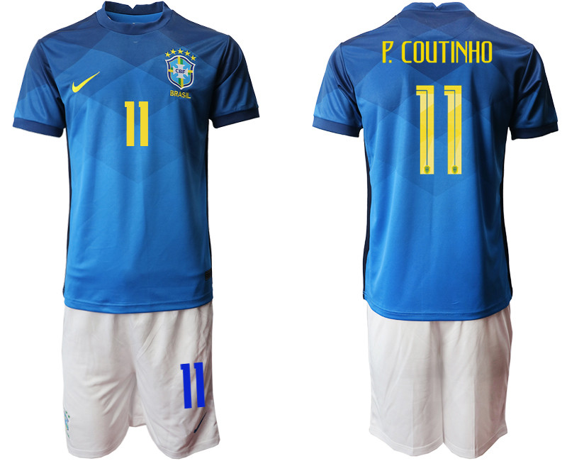 2020 21 Brazil 11 P.COUTINHO Away Soccer Jersey