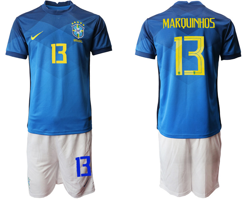 2020 21 Brazil 13 MARQUINHOS Away Soccer Jersey