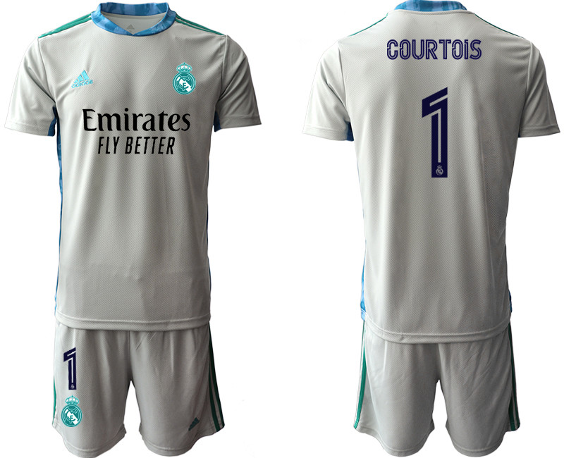 2020 21 Real Madrid 1 COURTOIS Gray Goalkeeper Soccer Jersey