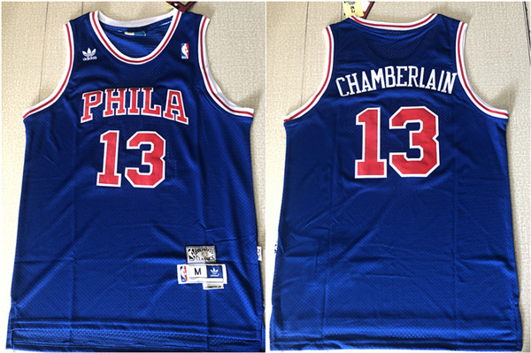 76ers 13 Wilt Chamberlain Blue Hardwood Classics Mesh Jersey