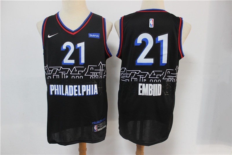 76ers 21 Joel Embiid Black 2020 21 City Edition Nike Swingman Jersey