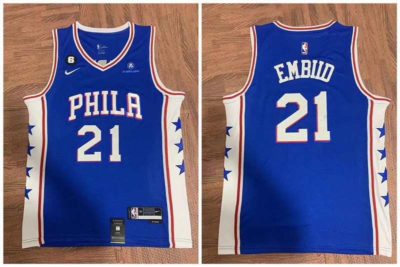 76ers 21 Joel Embiid Blue Nike Swingman Jersey