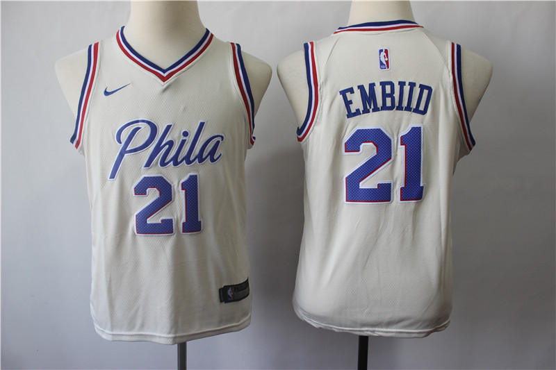 76ers 21 Joel Embiid Cream City Edition Youth  Swingman Jersey