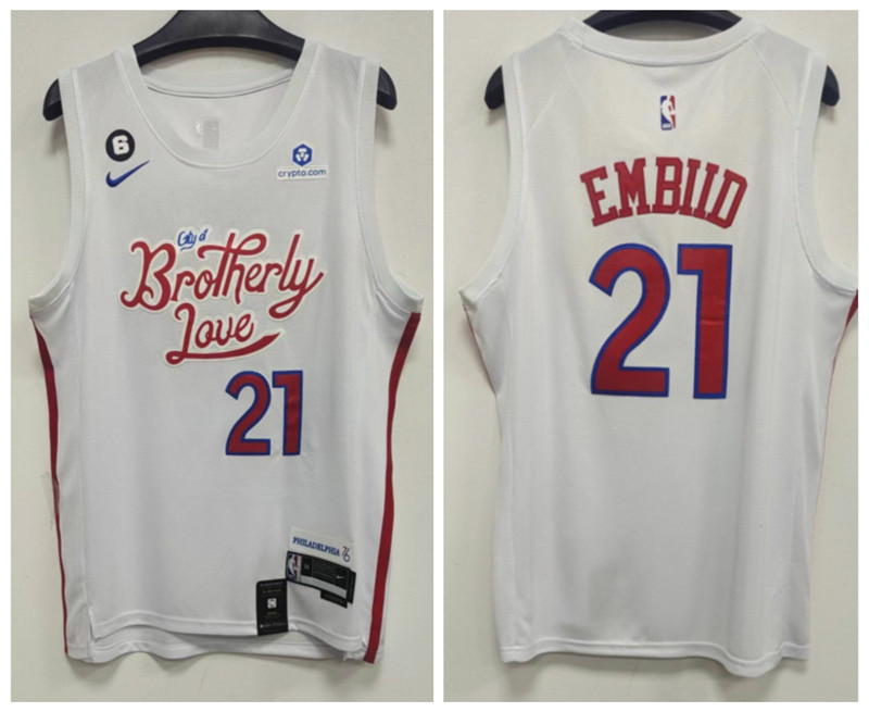 76ers 21 Joel Embiid White 2023 Nike City Edition Swingman Jersey