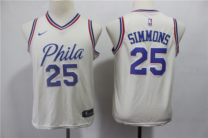 76ers 25 Ben Simmons Cream Youth City Edition  Swingman Jersey