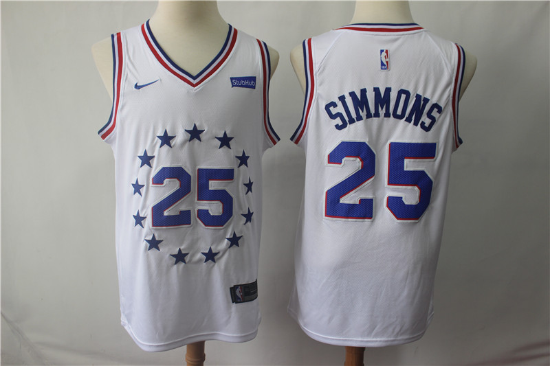 76ers 25 Ben Simmons White 2018 19 Earned Edition  Swingman Jersey