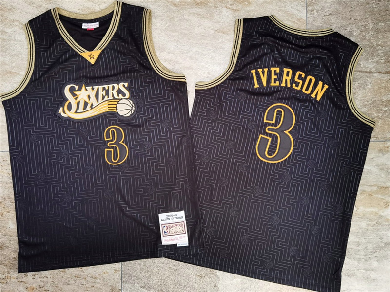 76ers 3 Allen Iverson Black 2000 01 Hardwood Classics Jersey