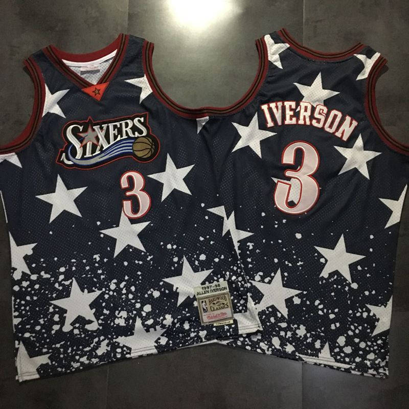 76ers 3 Allen Iverson Black Independence Day Stitched Basketball Jersey