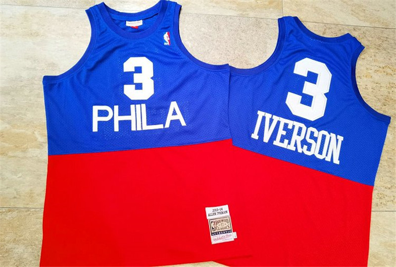 76ers 3 Allen Iverson Blue Red Hardwood Classics Swingman Jersey