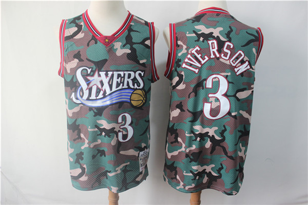 76ers 3 Allen Iverson Camo 1996 97 Hardwood Classics Jersey