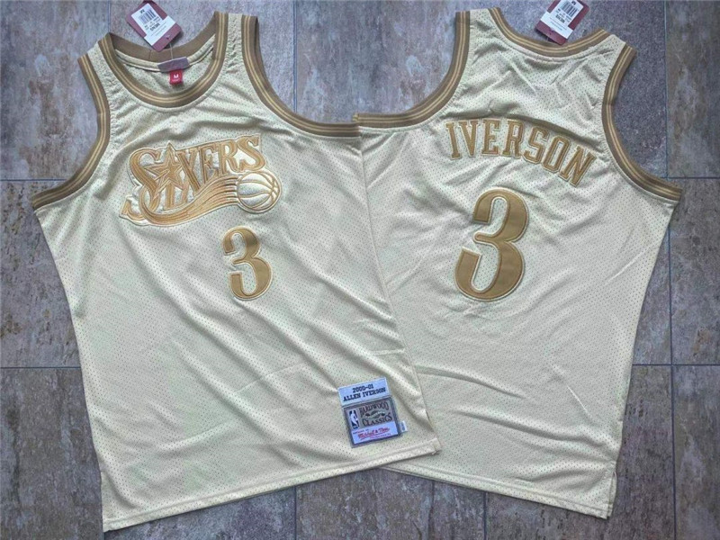 76ers 3 Allen Iverson Cream 2000 01 Hardwood Classics Jersey