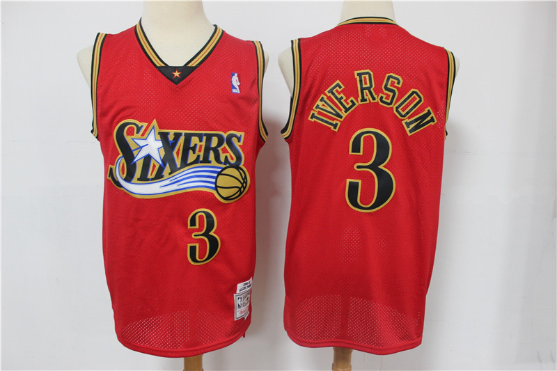 76ers 3 Allen Iverson Red 1999 00 Hardwood Classics Reload Swingman Jersey