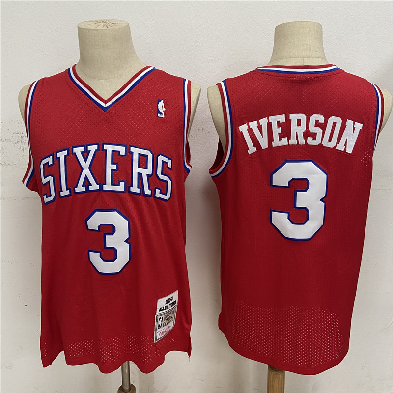 76ers 3 Allen Iverson Red 2002 03 Hardwood Classics Jersey