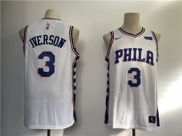 76ers 3 Allen Iverson White  Swingman Jersey