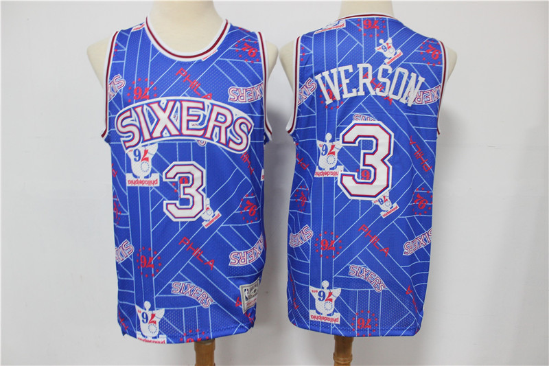 76ers 3 Blue Printed Swingman Tear Tear Edition Limited Retro Jersey