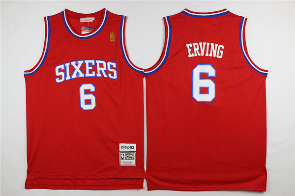 76ers 6 Julius Erving Red 1982 83 Hardwood Classics Red Jersey