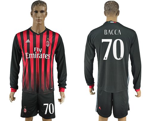 AC Milan 70 Bacca Home Long Sleeves Soccer Club Jersey