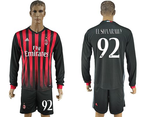 AC Milan 92 El Shaarawy Home Long Sleeves Soccer Club Jersey