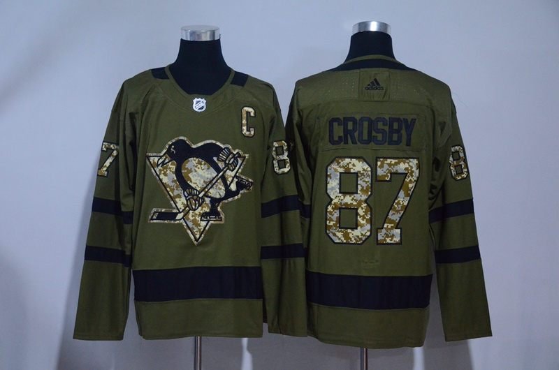  2017 NHL Pittsburgh Penguins 87 Sidney Crosby Army Green Salute To Service Ice Hockey Jerseys