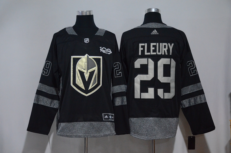  2017 NHL Vegas Golden Knights #29 Marc Andre Fleury 100th Anniversary Black Ice Hockey Jerseys
