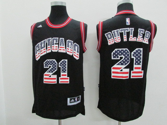  Chicago Bulls 21 Jimmy Butler USA Flag Fashion Black Jerseys