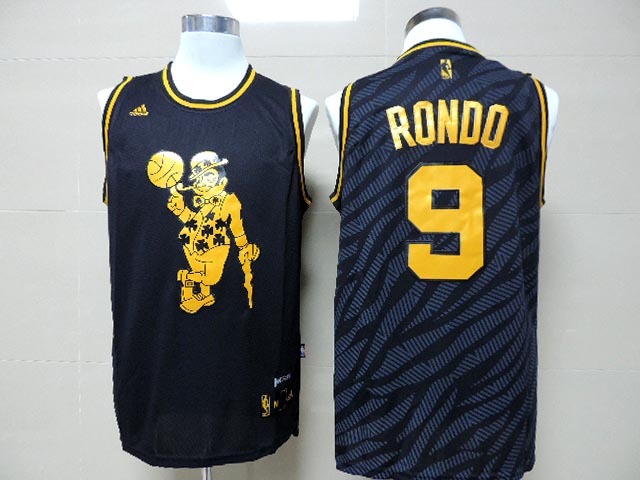 NBA Boston Celtics 9 Rajon Rondo Static Fashion Swingman Black Gold Jerseys