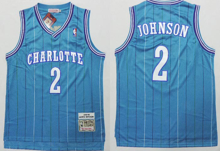  NBA Charlotte Hornets 2 Larry Johnson Throwback Soul Swingman Blue Jerseys