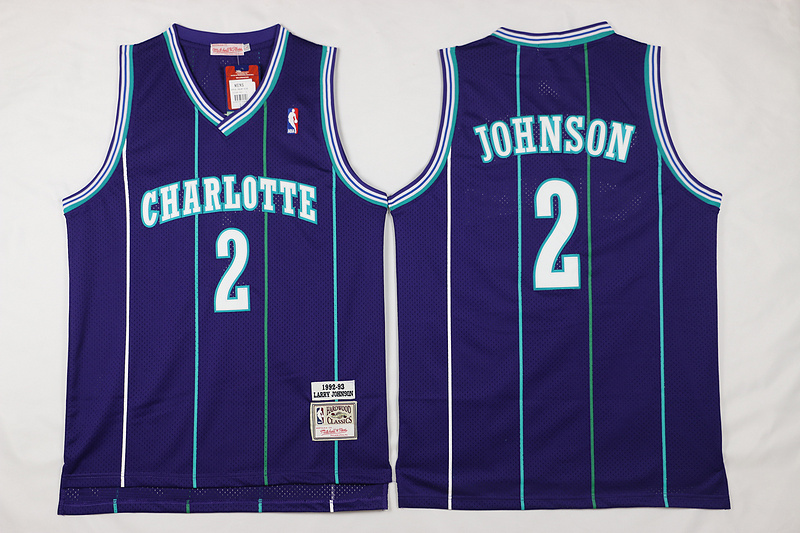  NBA Charlotte Hornets 2 Larry Johnson Throwback Soul Swingman Purple Jersey