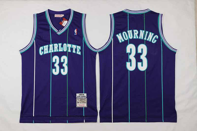  NBA Charlotte Hornets 33 Alonzo Mourning Throwback Soul Purple Jersey