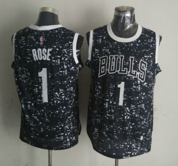  NBA Chicago Bulls 1 Derrick Rose Black City Luminous Jersey