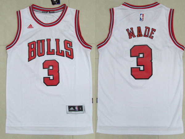  NBA Chicago Bulls 3 Dwyane Wade New Revolution 30 Swingman White Jersey