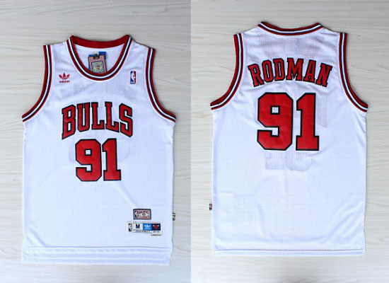  NBA Chicago Bulls 91 Dennis Rodman New Revolution 30 Swingman White Jerseys