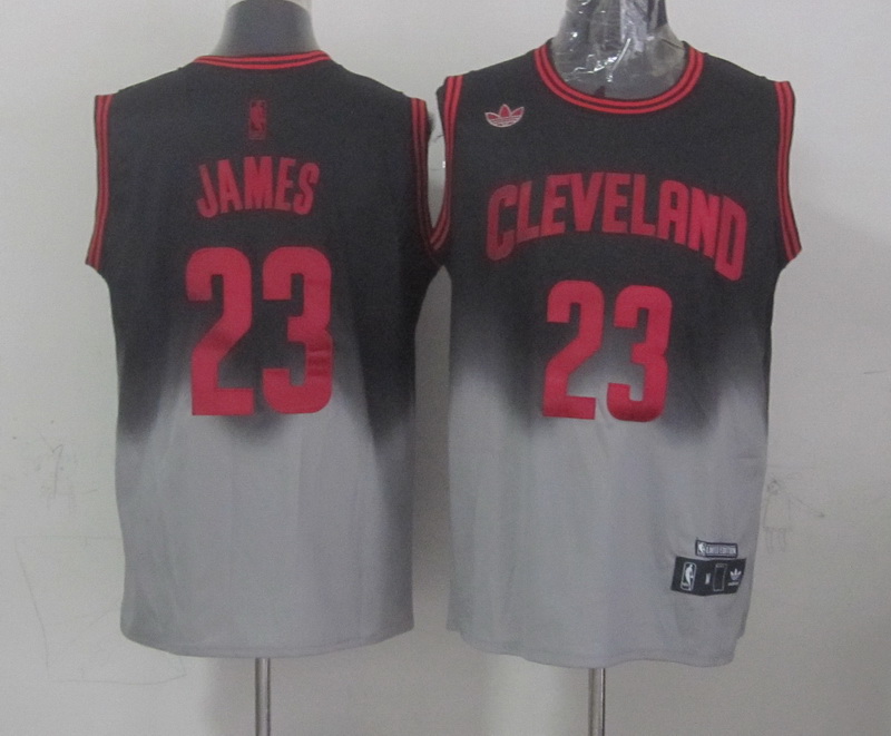  NBA Cleveland Cavaliers 23 Lebron James Black Square Swingman grey Jersey