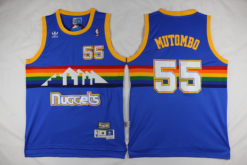  NBA Denver Nuggets 55 Dikembe Mutombo Swingman Throwback Blue Jersey