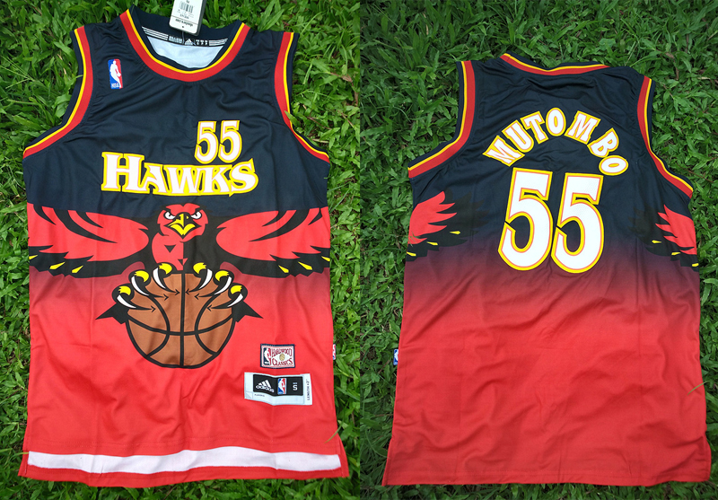  NBA Atlanta Hawks 55 Dikembe Mutombo Swingman Throwback Red Jersey