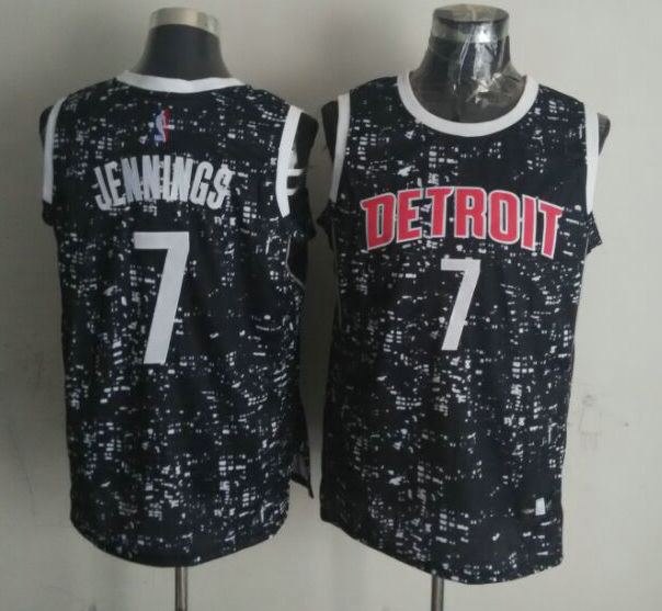  NBA Detroit Pistons 7 Brandon Jennings  Black City Luminous Jersey