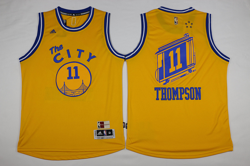  NBA Golden State Warriors 11 Klay Thompson The City Hardwood Classic Swingman Yellow Jersey