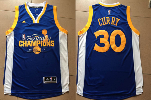  NBA Golden State Warriors Stephen Curry 2017 NBA Finals Champions Road Royal Jersey