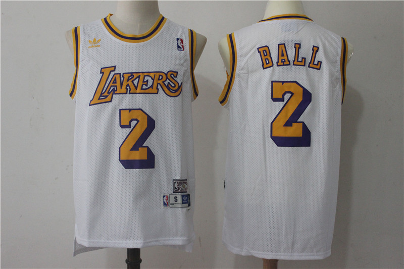  NBA Los Angeles Lakers #2 Lonzo Ball New Rev30 Swingman Throwback White Jersey