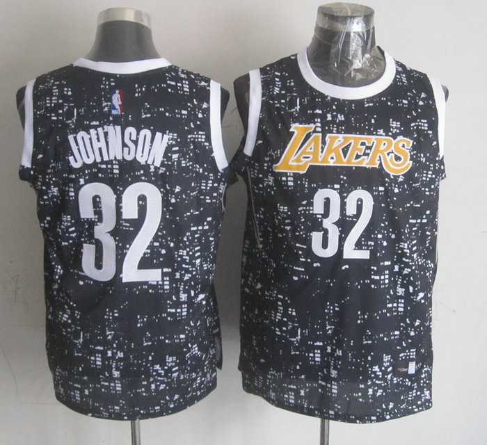  NBA Los Angeles Lakers 32 Magic Johnson Black City Luminous Jersey