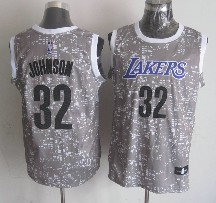  NBA Los Angeles Lakers 32 Magic Johnson Grey City Luminous Jersey