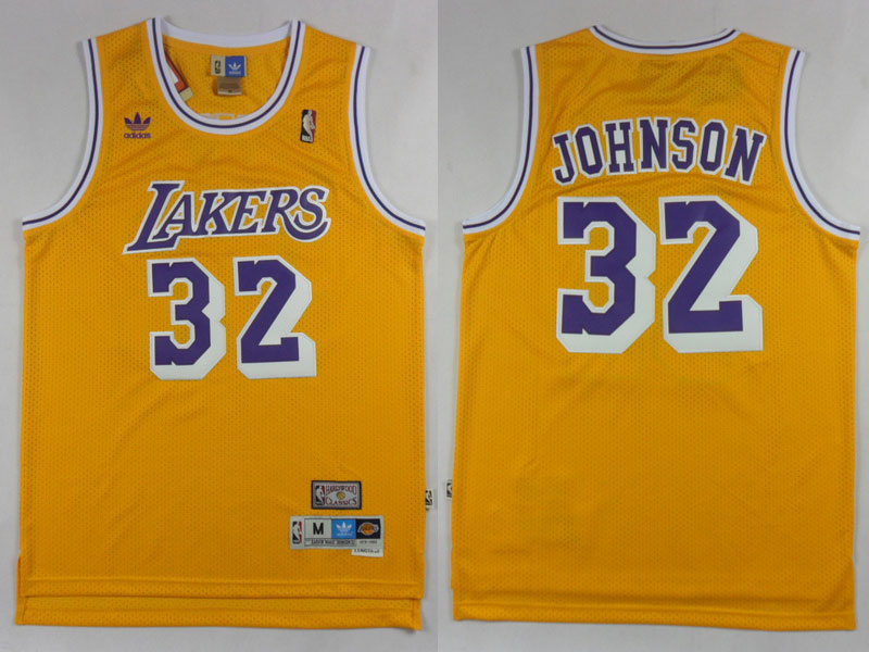  NBA Los Angeles Lakers 32 Magic Johnson New Rev30 Swingman Throwback Yellow Jerseys