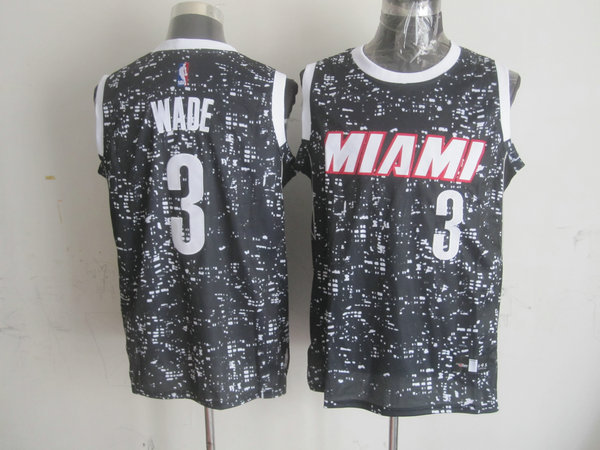  NBA Miami Heat 3 Dwyane Wade Black City Luminous Jersey