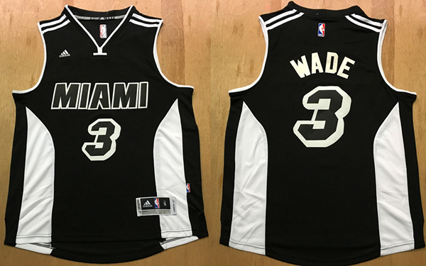  NBA Miami Heat 3 Dwyane Wade Black White Stitched NBA Jersey