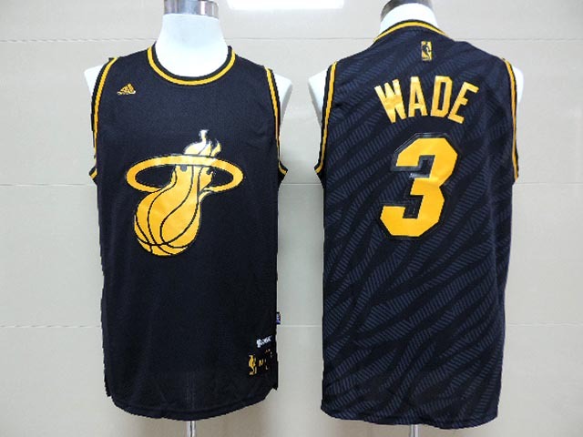  NBA Miami Heat 3 Dwyane Wade Static Fashion Swingman Black Gold Jerseys